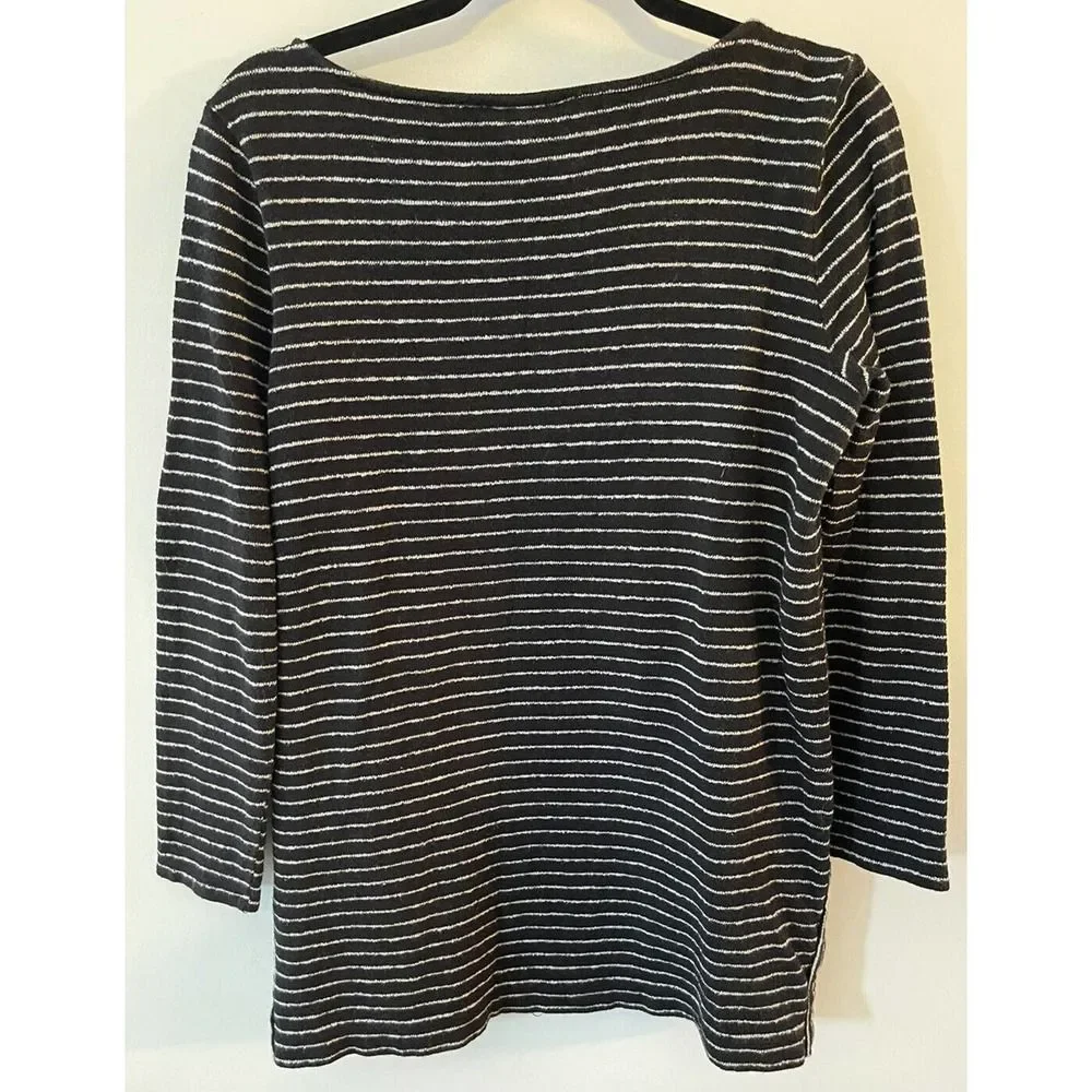 J Jill Sweater Tunic Black White Striped Size Medium Petite Lightweight - Picture 2 of 6